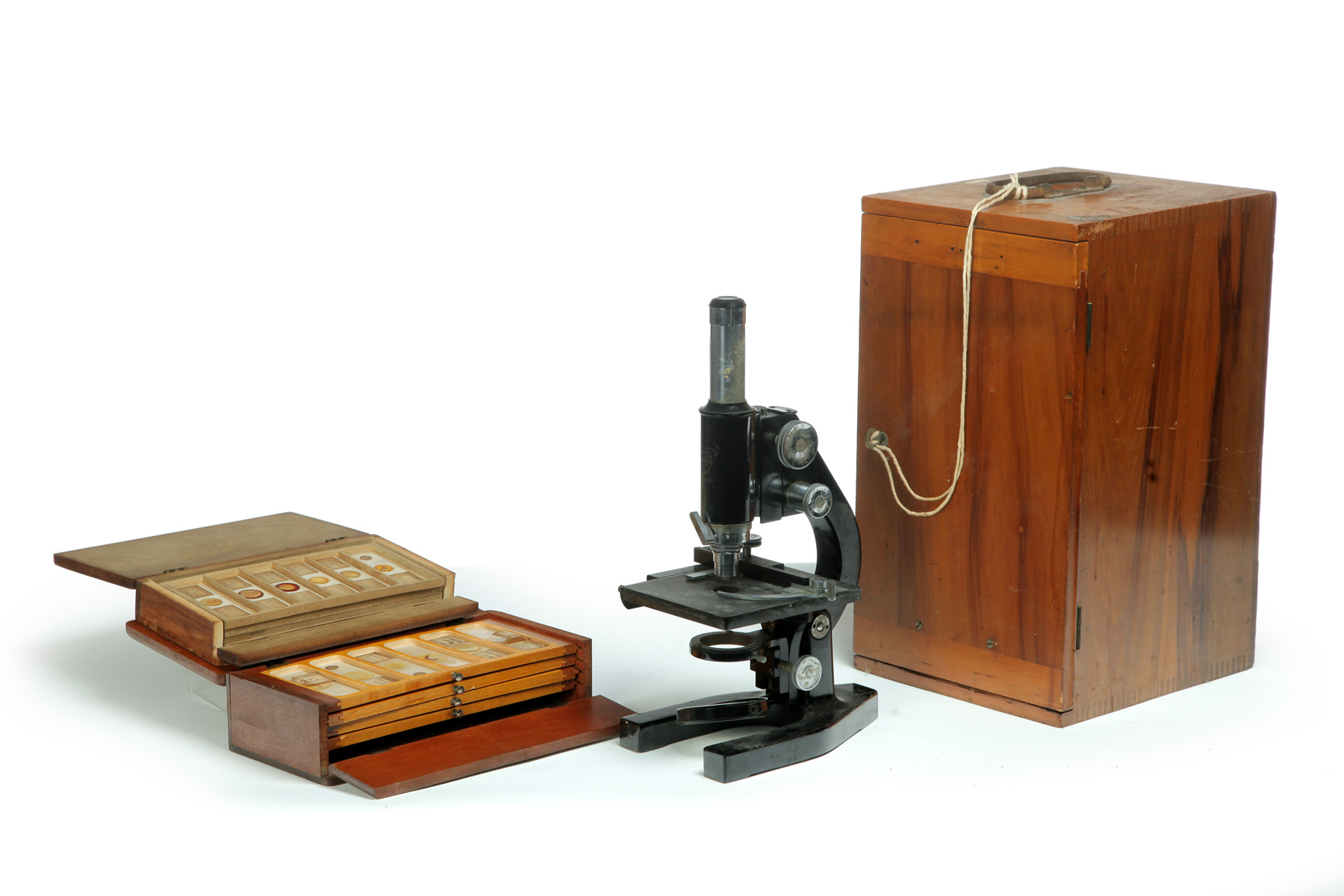 Appraisal: CASED BAUSCH AND LOMB MICROSCOPE AND TWO BOXES OF SPECIMEN