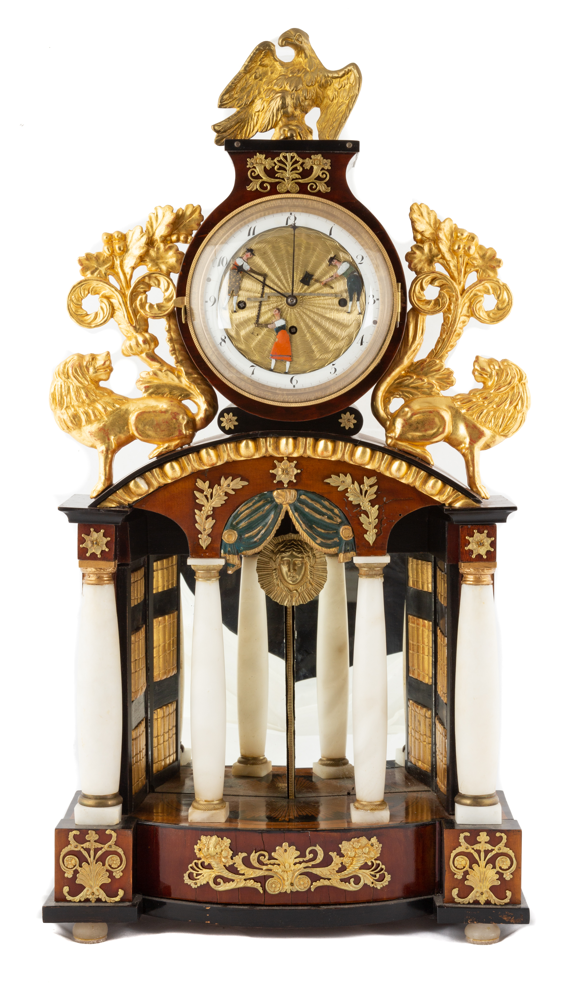 Appraisal: FINE AUSTRIAN PORTICO CLOCK circa Mahogany case with alabaster columns