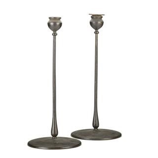 Appraisal: JARVIE Pair of candlestick JARVIEPair of bronze candlesticks Chicago IL