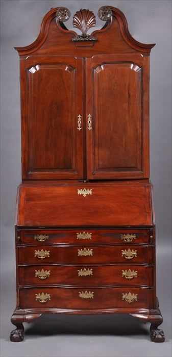 Appraisal: MASSACHUSETTS CHIPPENDALE BUREAU WITH ASSOCIATED UPPER PART The swan's neck