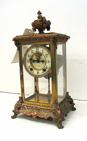 Appraisal: An American brass and patinated metal regulator mantel clock Ansonia