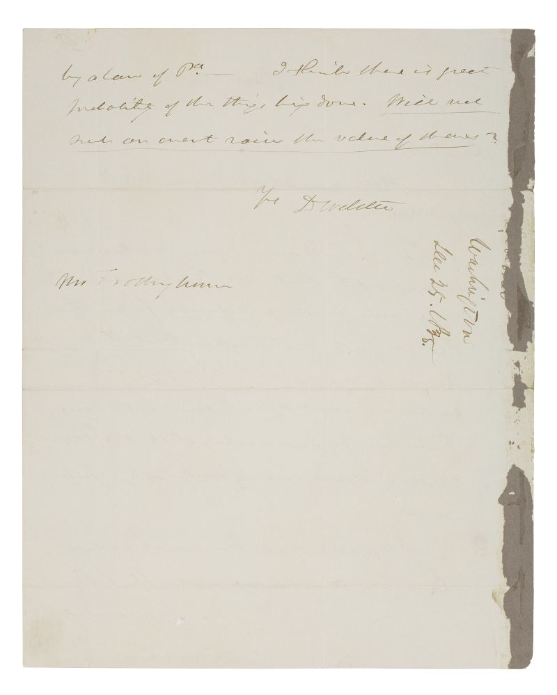 Appraisal: WEBSTER DANIEL Autograph Letter Signed to Mr Richard Frothingham regarding