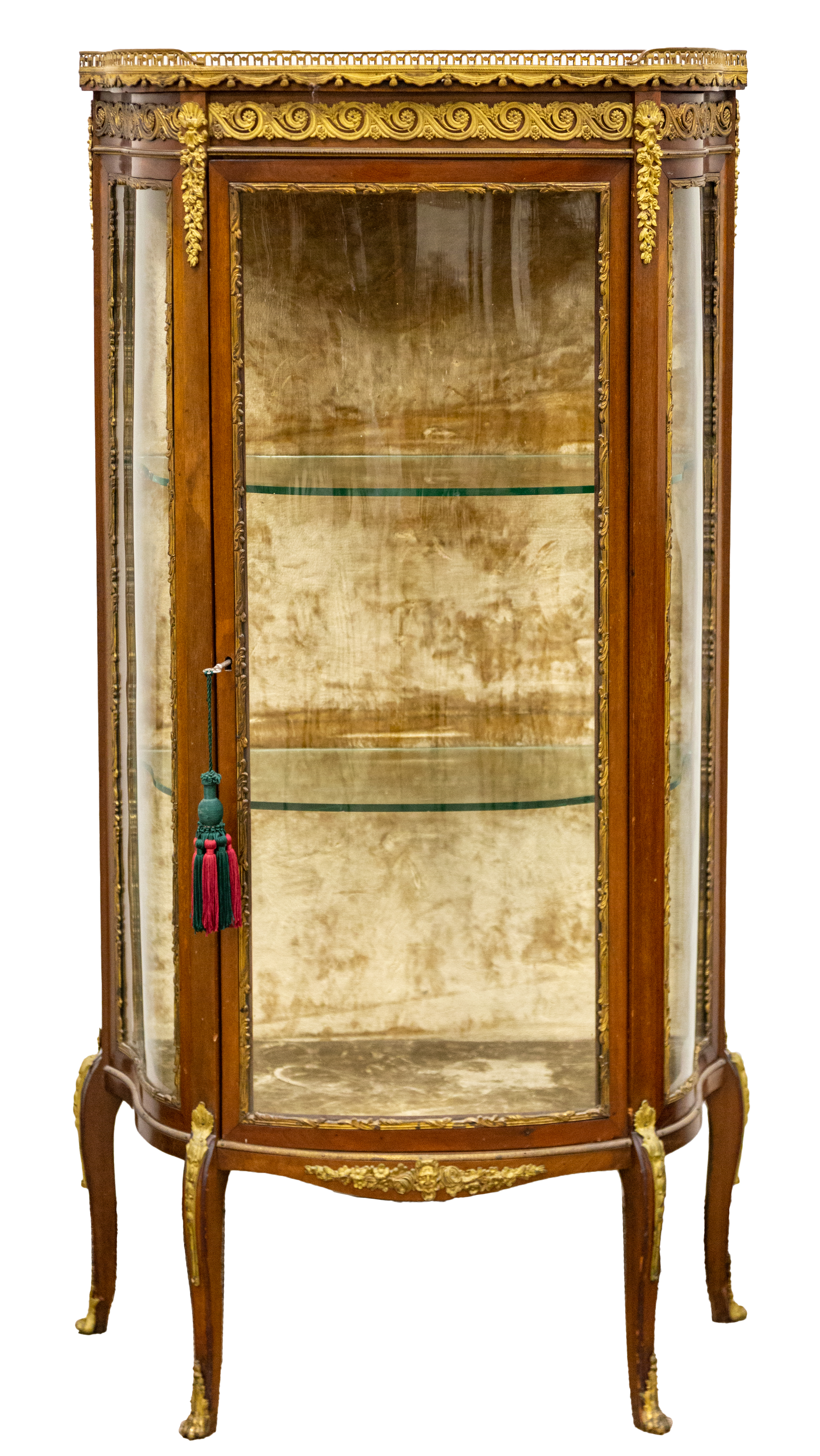 Appraisal: FRENCH VITRINE circa Mahogany with brass mounts and a marble