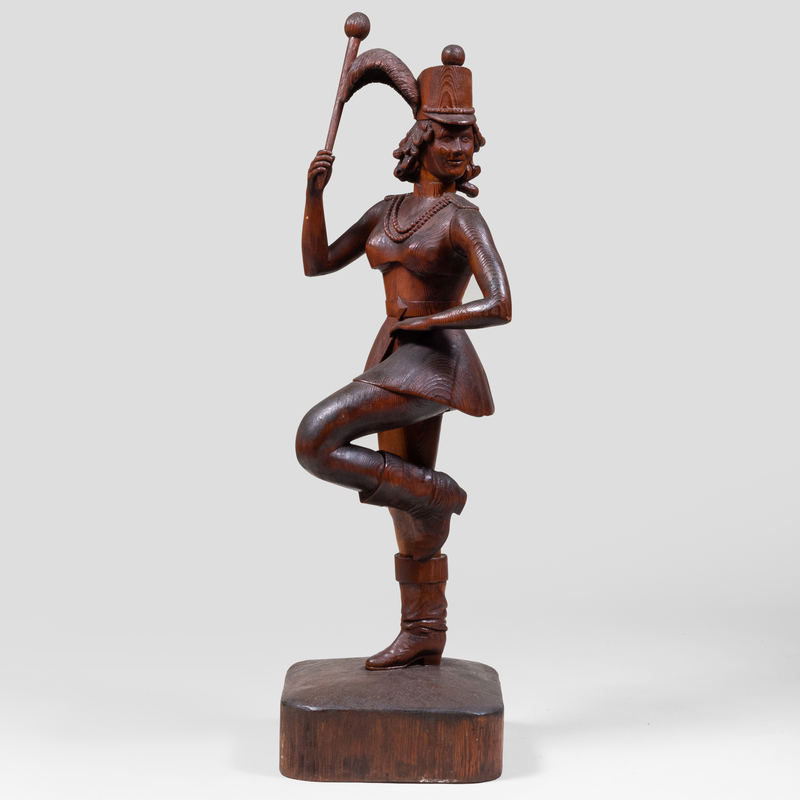 Appraisal: Folk Art Carved Oak Figure of a Drum Majorette ft