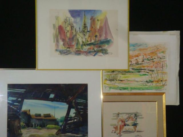 Appraisal: FRIEMAN Robert Four Watercolors depicting Central Park derelict barn Paris