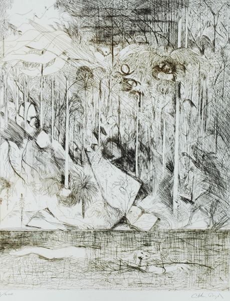 Appraisal: Arthur Boyd - Shoalhaven Landscape with Angels and Mythical Creatures