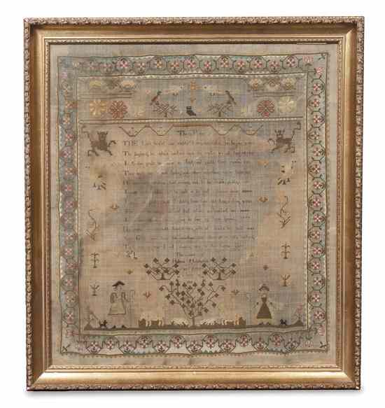 Appraisal: An American Needlepoint Sampler worked by Hellena Huddleston dated having