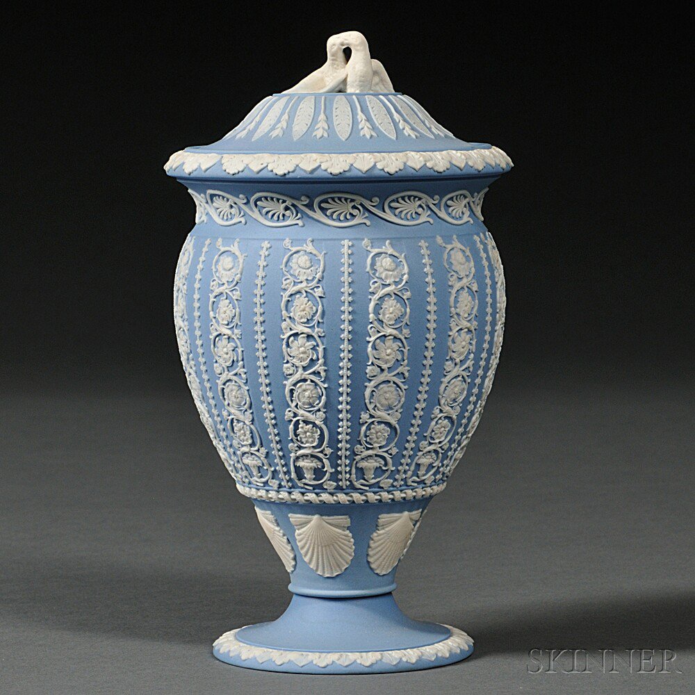 Appraisal: Wedgwood Solid Light Blue Jasper Vase and Cover England th