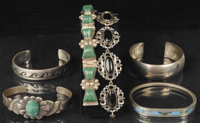 Appraisal: Lot of Sterling Bracelets Description Includes one pearl and Zuni