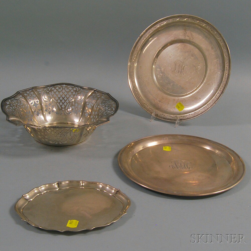 Appraisal: Four Pieces of Sterling Silver Tableware a Gorham pierced shaped