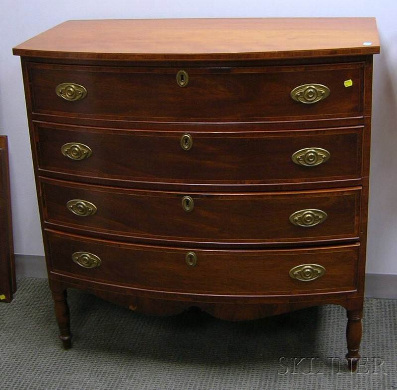 Appraisal: Federal Inlaid and Mahogany Veneer Cherry Bowfront Bureau ht wd