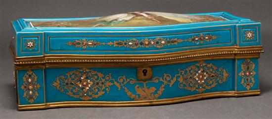 Appraisal: French probably Sevres gilt-metal-mounted paint decorated bleu celeste porcelain jewelry