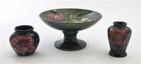 Appraisal: A Group of Three Moorcroft Pottery Articles comprising two vases