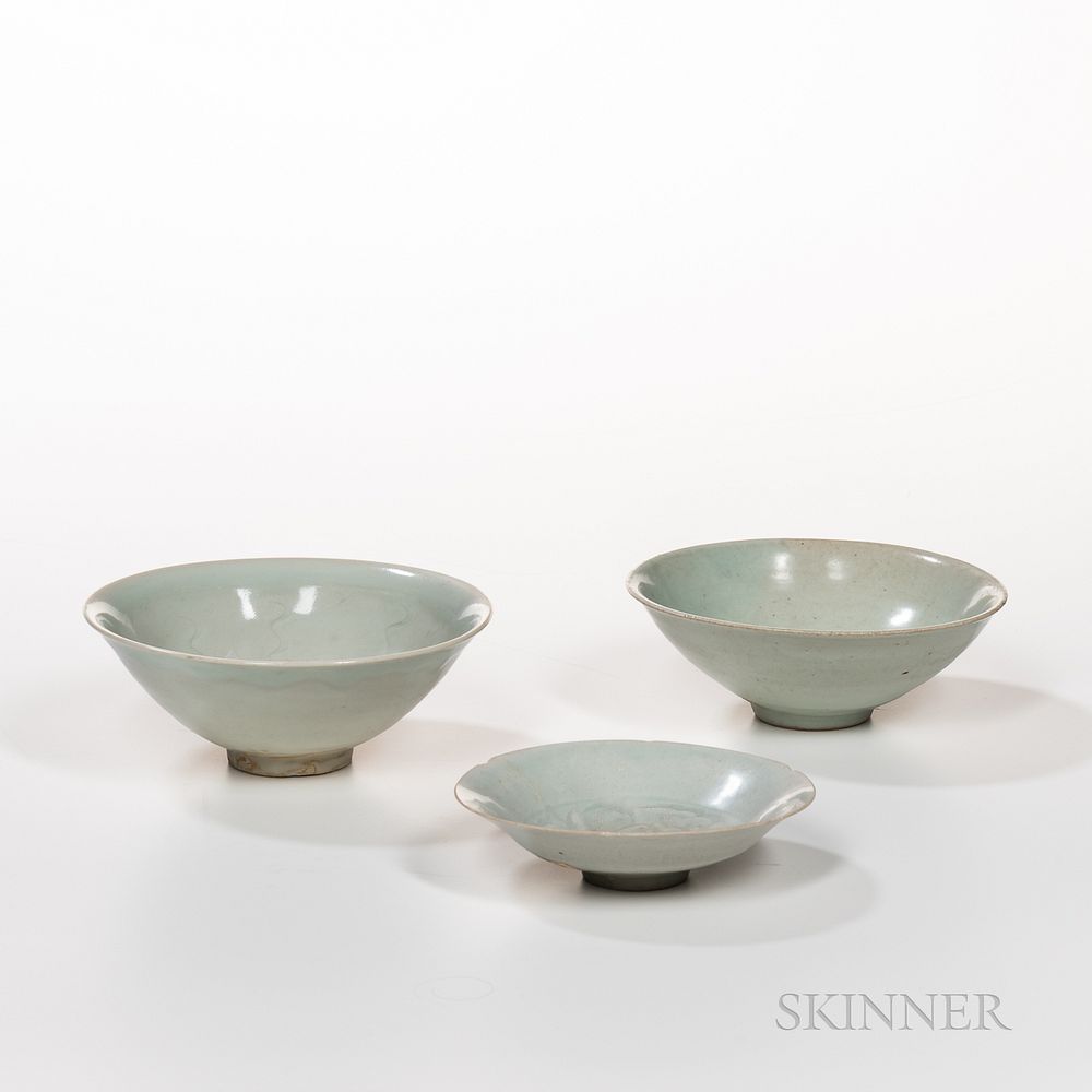 Appraisal: Three Qingbai-glazed Porcelain Wares Three Qingbai-glazed Porcelain Wares China Song