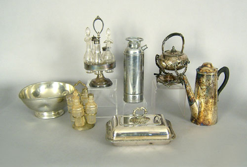 Appraisal: Two silver plated cruet sets together with a covered vegetable