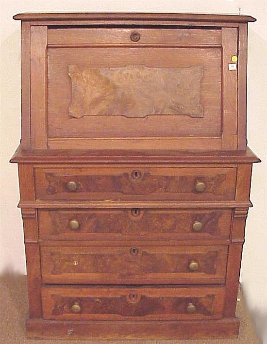 Appraisal: Victorian slant lid desk walnut and burlwood veneer lid opens