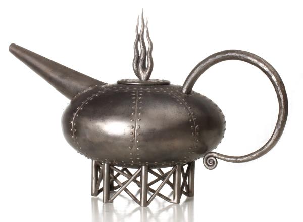 Appraisal: A CONTEMPORARY INDUSTRIAL THEME SCULPTURAL TEA KETTLE Late th Century