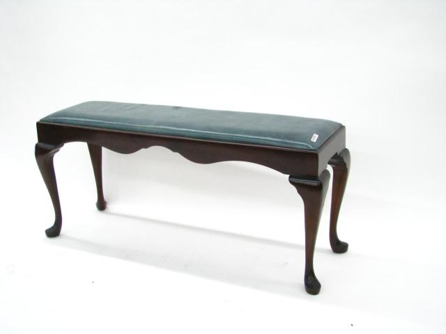 Appraisal: Vintage Queen Anne Style Upholstered Bench mahogany frame