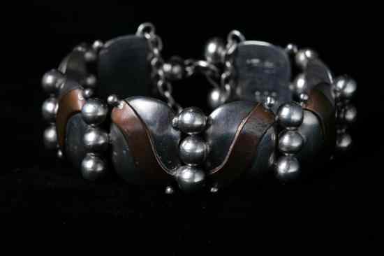 Appraisal: MEXICAN ART DECO STERLING SILVER AND COPPER BRACELET Circa Taxco