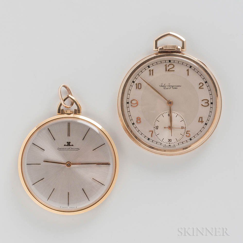 Appraisal: Two Gold Thin Open-face Watches Two Gold Thin Open-face Watches