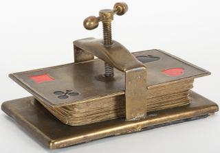 Appraisal: Brass Card Press with Painted Suit Symbols in the Corners