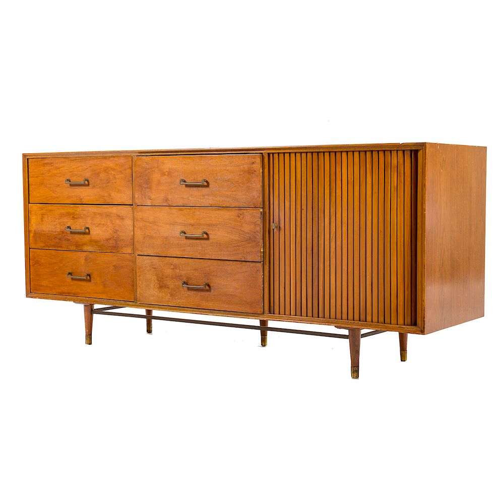 Appraisal: Furnette Mid-century Modern Walnut Credenza mid- th century three sections