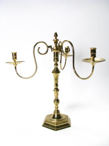 Appraisal: Heavy Brass Three Branch Candelabrum with ''C'' scroll design and