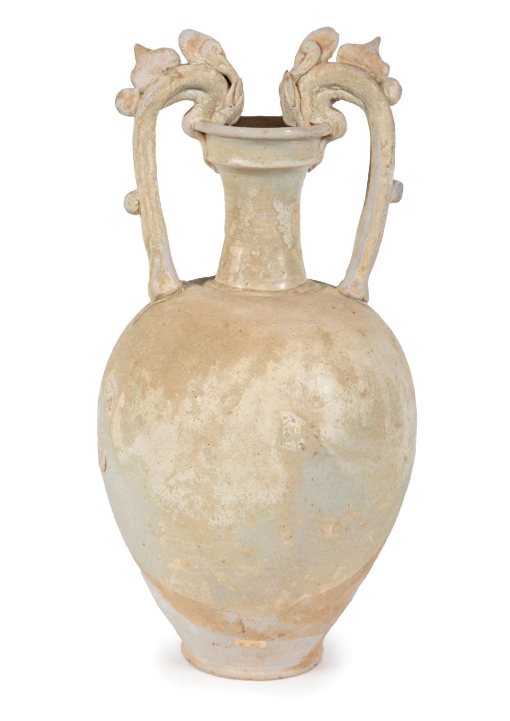 Appraisal: Chinese Straw Glazed Earthenware Amphora probably Tang Dynasty - double