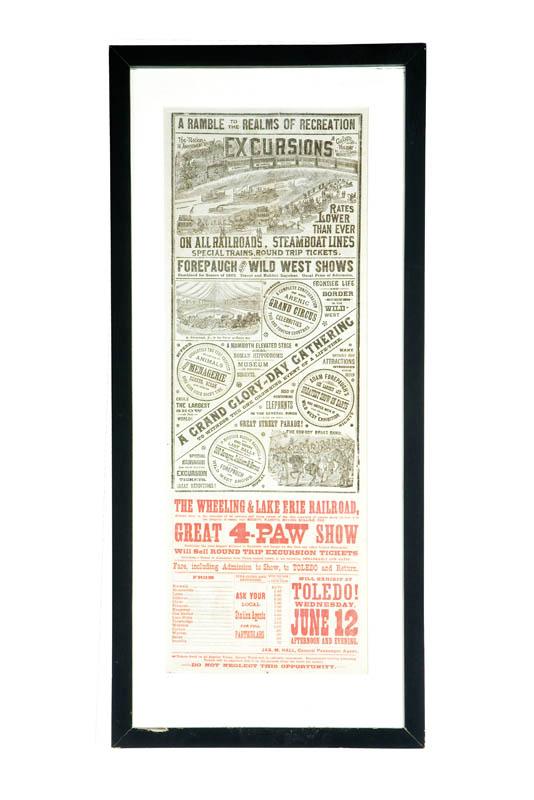 Appraisal: ADAM FOREPAUGH'S WILD WEST SHOW DOUBLE-SIDED BROADSIDE Printed in Cincinnati