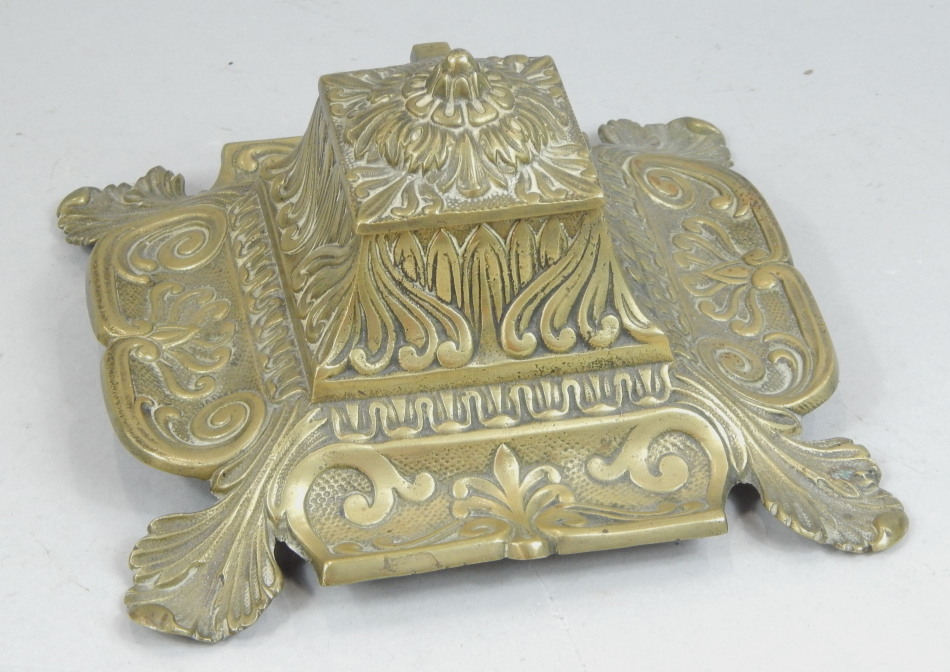 Appraisal: A late thC French brass ink stand decorated with scrolls