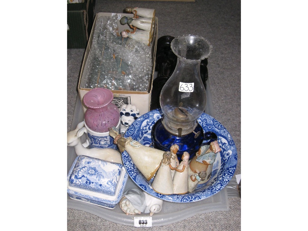 Appraisal: Tray lot to include oil lamp candlesticks etc