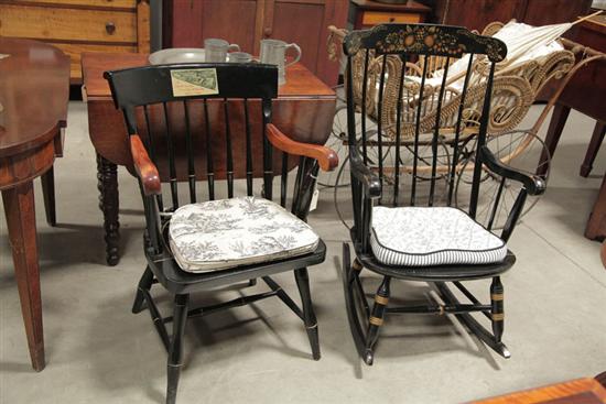 Appraisal: TWO NICHOLS STONE CHAIRS An spindle back armchair black painted