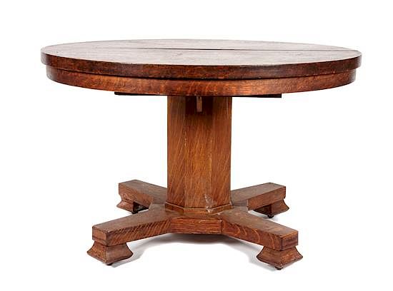 Appraisal: An Arts Crafts Oak Round Extension Table Height x diameter