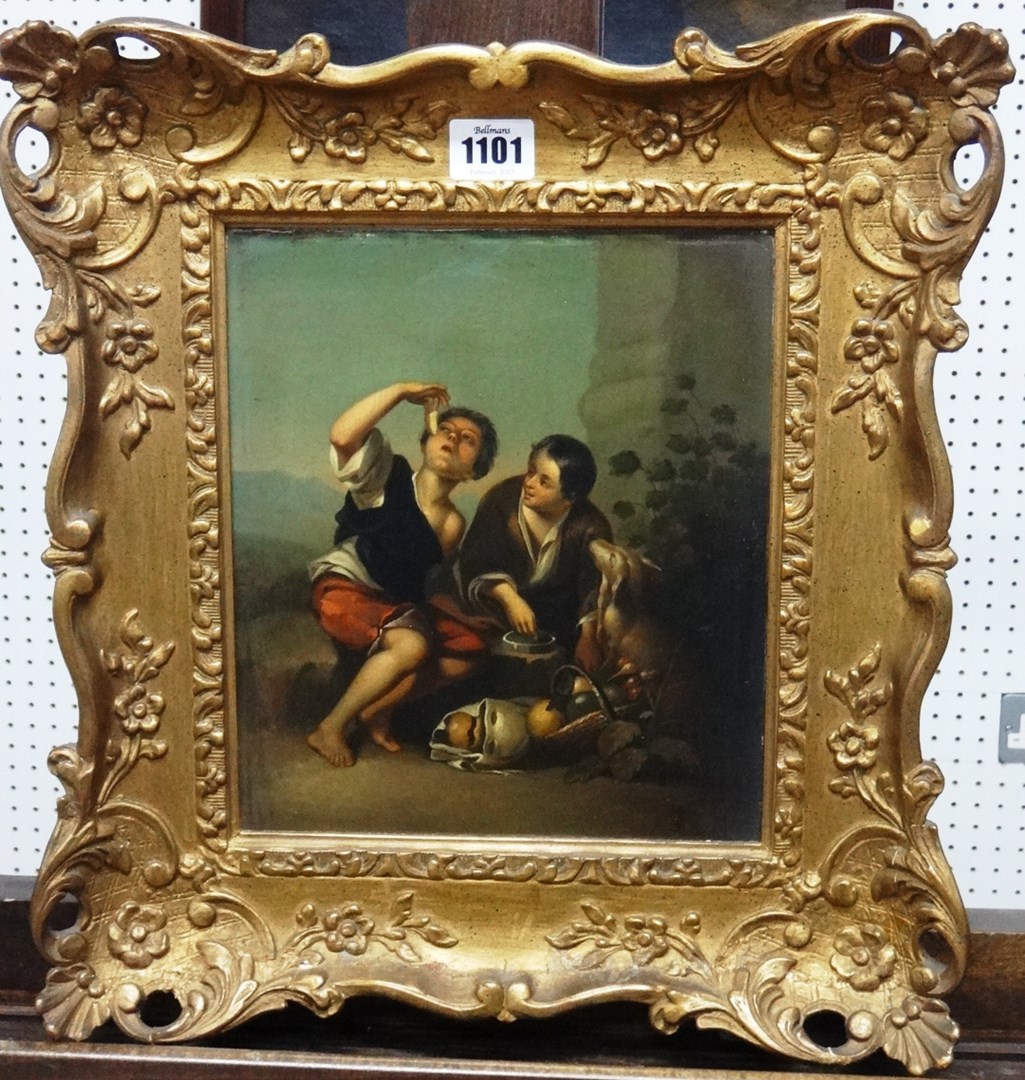 Appraisal: After Bartolome Esteban Murillo The sardine eaters oil on metal