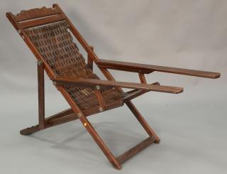 Appraisal: Plantation folding reclining armchair with long arms lg Plantation folding