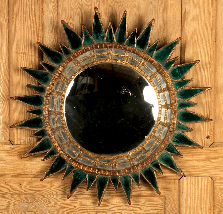 Appraisal: GILT WOOD SUNBURST MIRROR MANNER LINE VAUTRIN A gilt wood