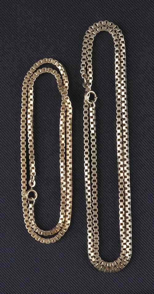 Appraisal: Two K yellow gold box link chains dwt