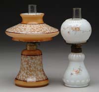 Appraisal: TWO MINI LAMPS S - White milk glass with shades