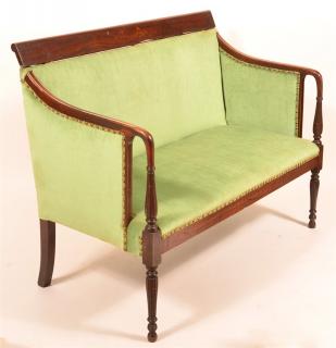 Appraisal: American Sheraton Inlaid Mahogany Settee American Sheraton Inlaid Mahogany Frame