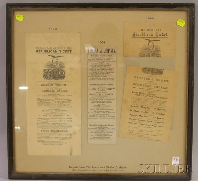 Appraisal: Framed th Century Printed Republican Presidential Massachusetts State Tickets and