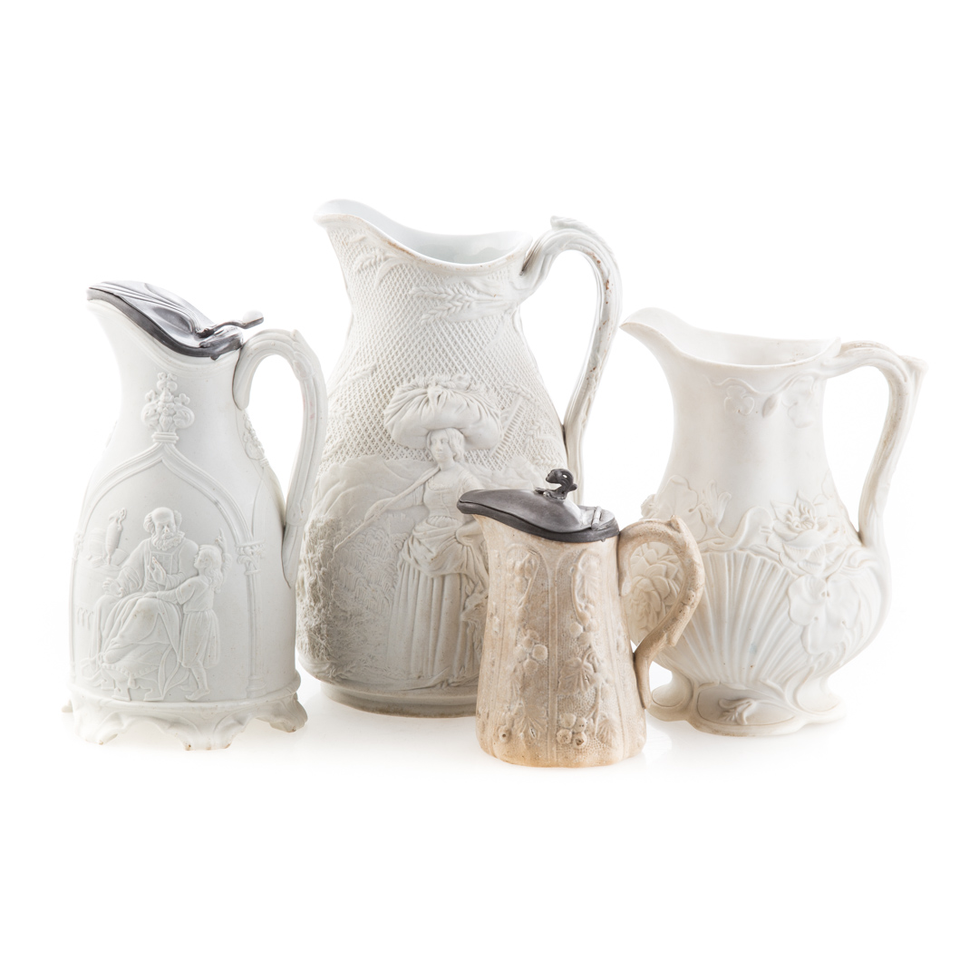 Appraisal: Four English ceramic pitchers including a Cork Edge ironstone and