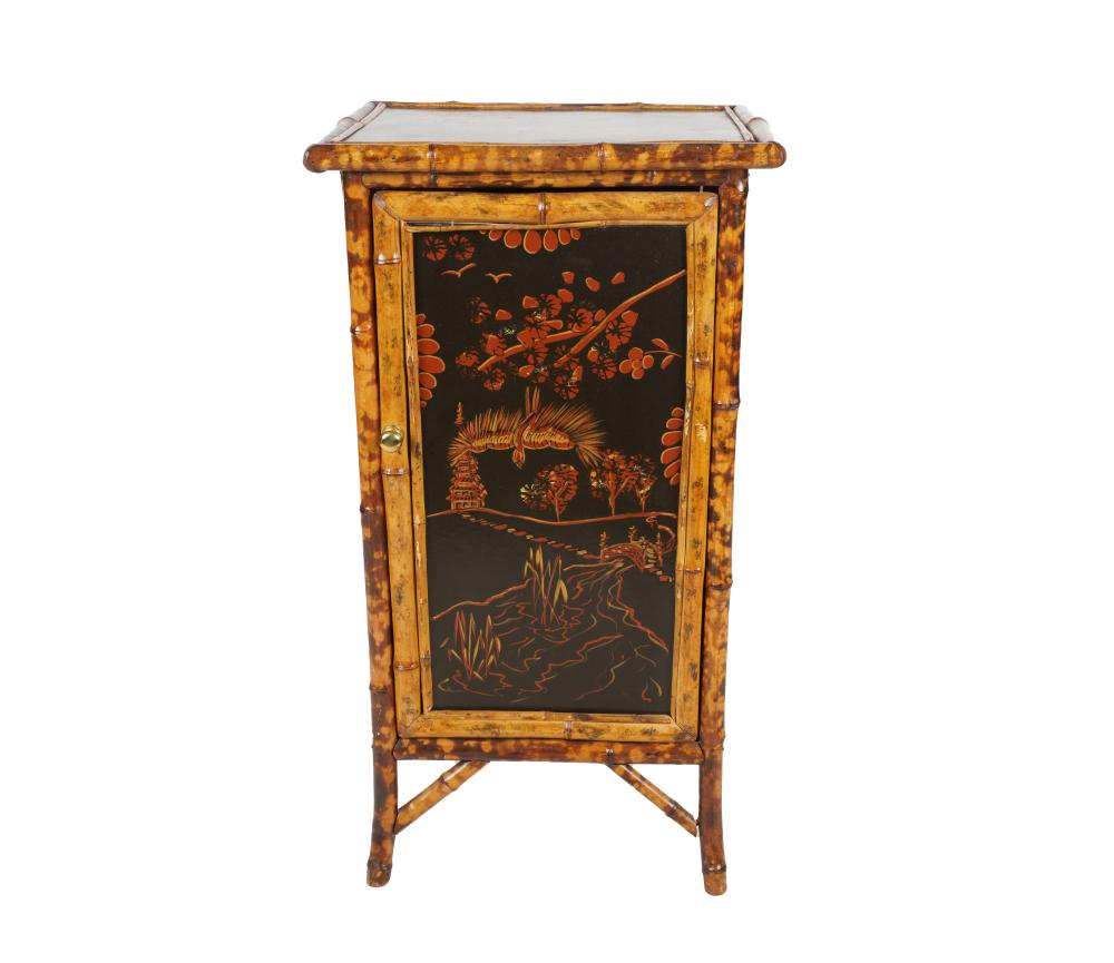 Appraisal: FRENCH BAMBOO LACQUER CABINETthe hinged door enclosing two shelves inches