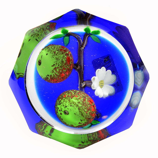 Appraisal: A FACETED PERTHSHIRE GLASS PAPERWEIGHT of apples and apple blossom