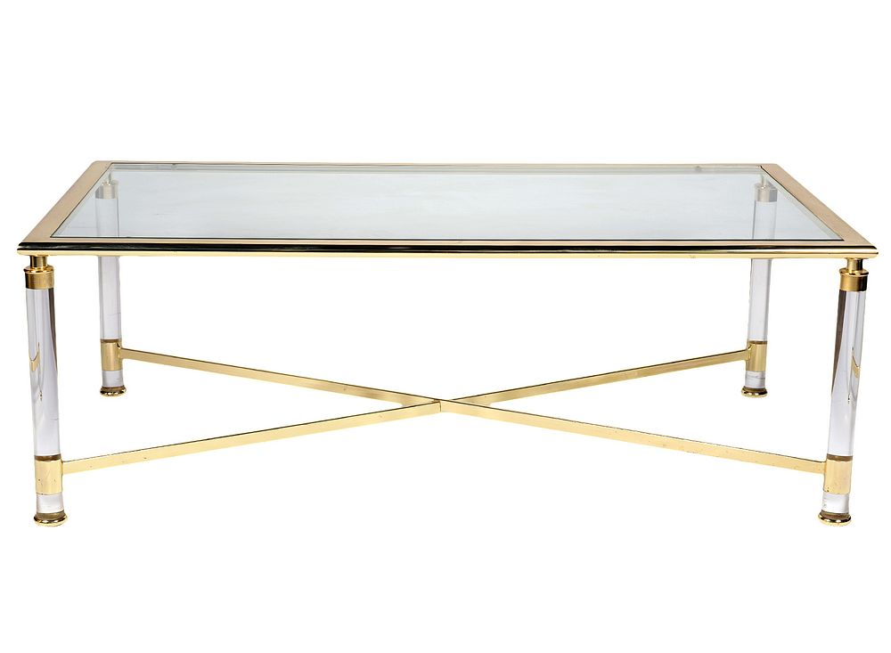 Appraisal: Mid-Century Brass Lucite Glass Coffee Table Mid-century brass and lucite