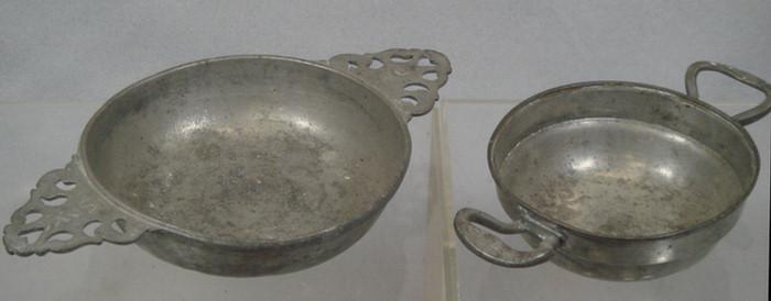 Appraisal: Double tab handle pewter porringer maker Andre Vi d with