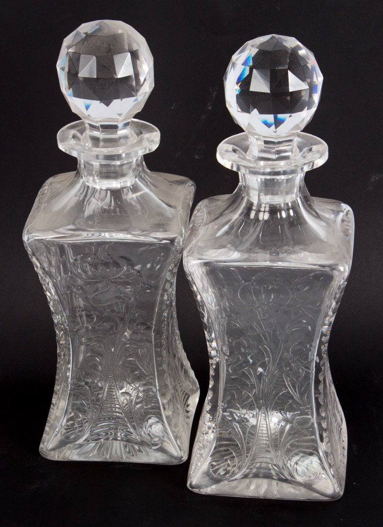 Appraisal: Pair of Edwardian cut glass decanters early th century in