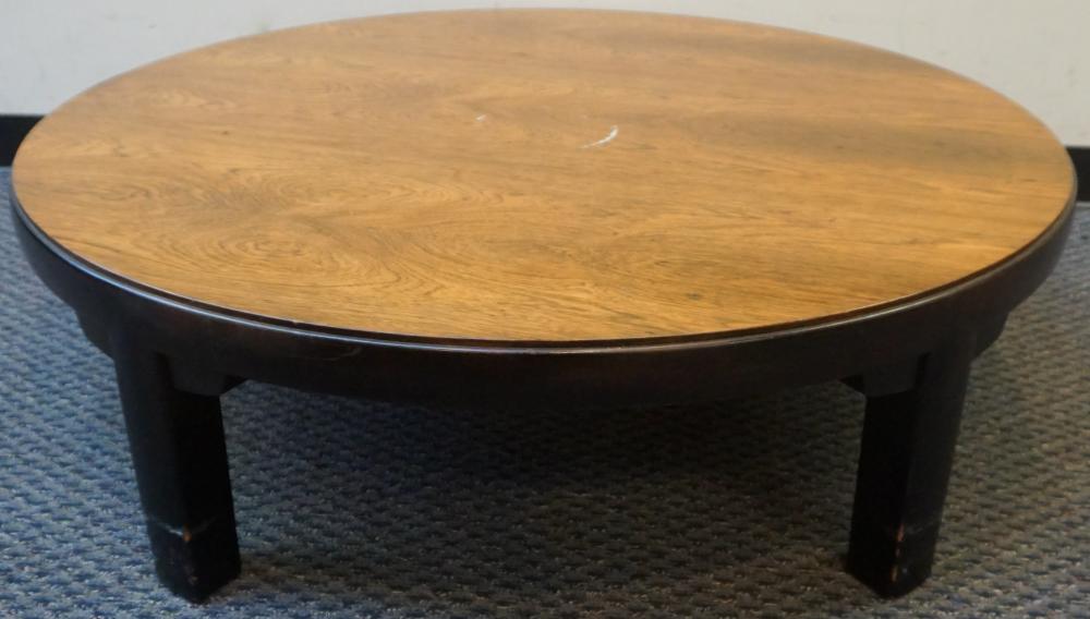 Appraisal: DUNBAR MODERN EBONIZED WOOD AND BURLWOOD TOP ROUND COFFEE TABLE