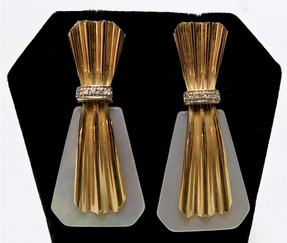 Appraisal: PR K Gold Lady's Art Deco Style Shell Earrings United