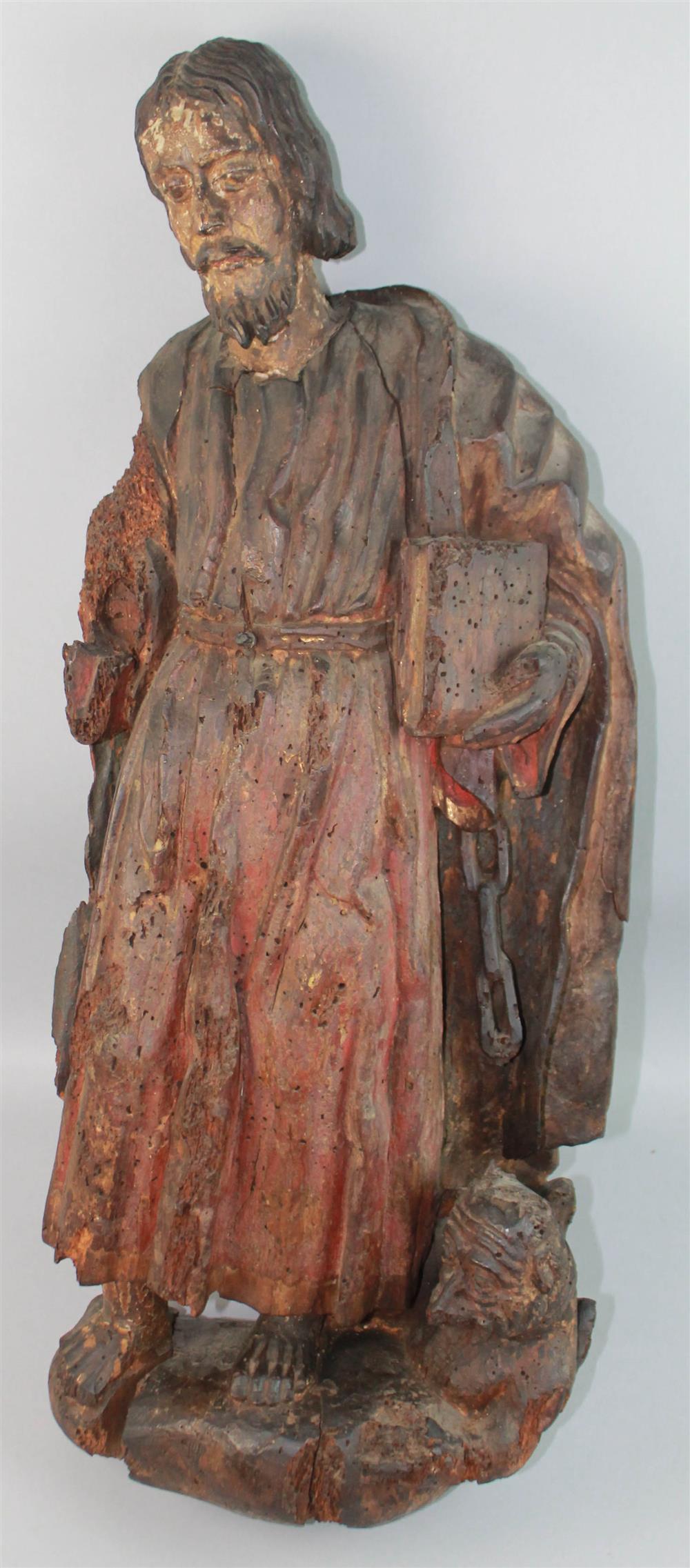 Appraisal: WOODEN SANTOS FIGURE OF SAINT ROCH patron saint of dogs