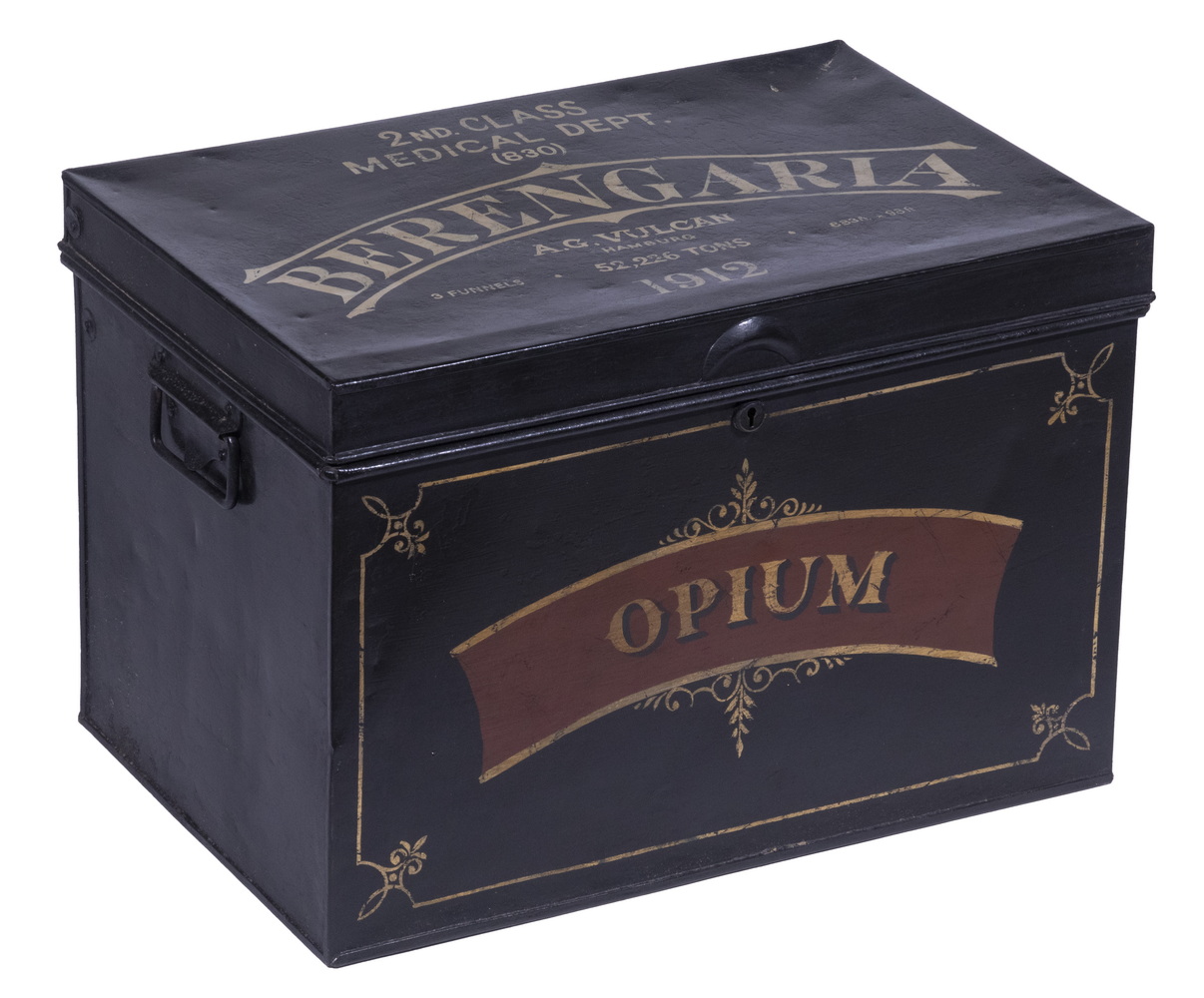 Appraisal: MARINE MEDICAL TIN BOX BERENGARIA - OPIUM Black Painted Heavy